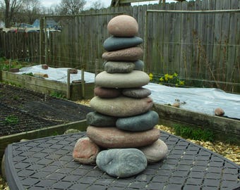Large Zen Stacked Stone Garden Cairn, Lake Michigan & Lake Superior Beach Stone Cairn, Re-Stackable Rock Cairn, Unique Cottage Garden Decor