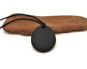 Raw Stone Pendant Necklace from Lake Michigan with Adjustable Waxed Polyester Cording, Minimalist Beach Stone Necklace