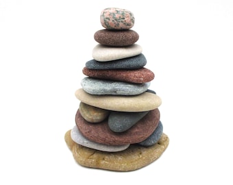 Re-Stackable Beach Stone Cairn for Office Desk, Meditative Stress Relief, Zen Relaxation Gift, Lake Michigan & Lake Superior Beach Rocks