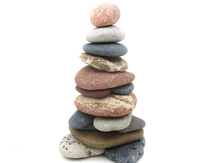 Featured listing image: Rock Balancing Kit - Restackable Beach Stone Cairn: Office Desk Zen Meditation, Stress Relief Gift, Lake Michigan and Lake Superior