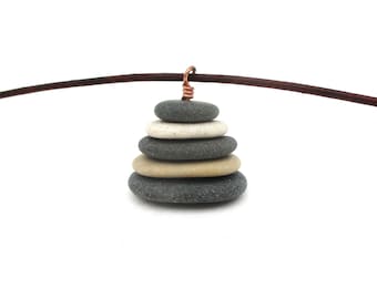 Stacked Lake Michigan Beach Stone Pendant - Natural Raw Pebble Necklace on 18-inch Cord