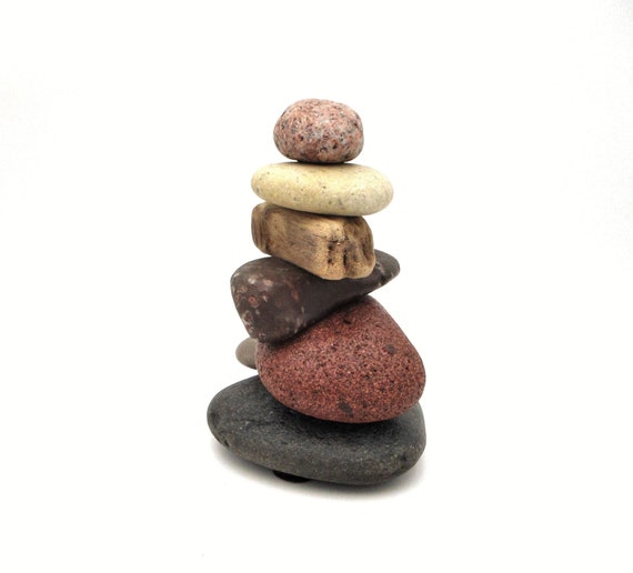 Stone and Driftwood Cairn Stone Cottage Decor Beach Rock Stacks Zen Stone Stack Nature Themed Office Art Pure Michigan Rock Cairn #163