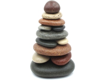 Lake Michigan & Lake Superior 12 Stone Cairn - Great Lakes Beach Stone Sculpture - Joshua 4 Inspired Memorial - Series #535 - 6.4" Tall