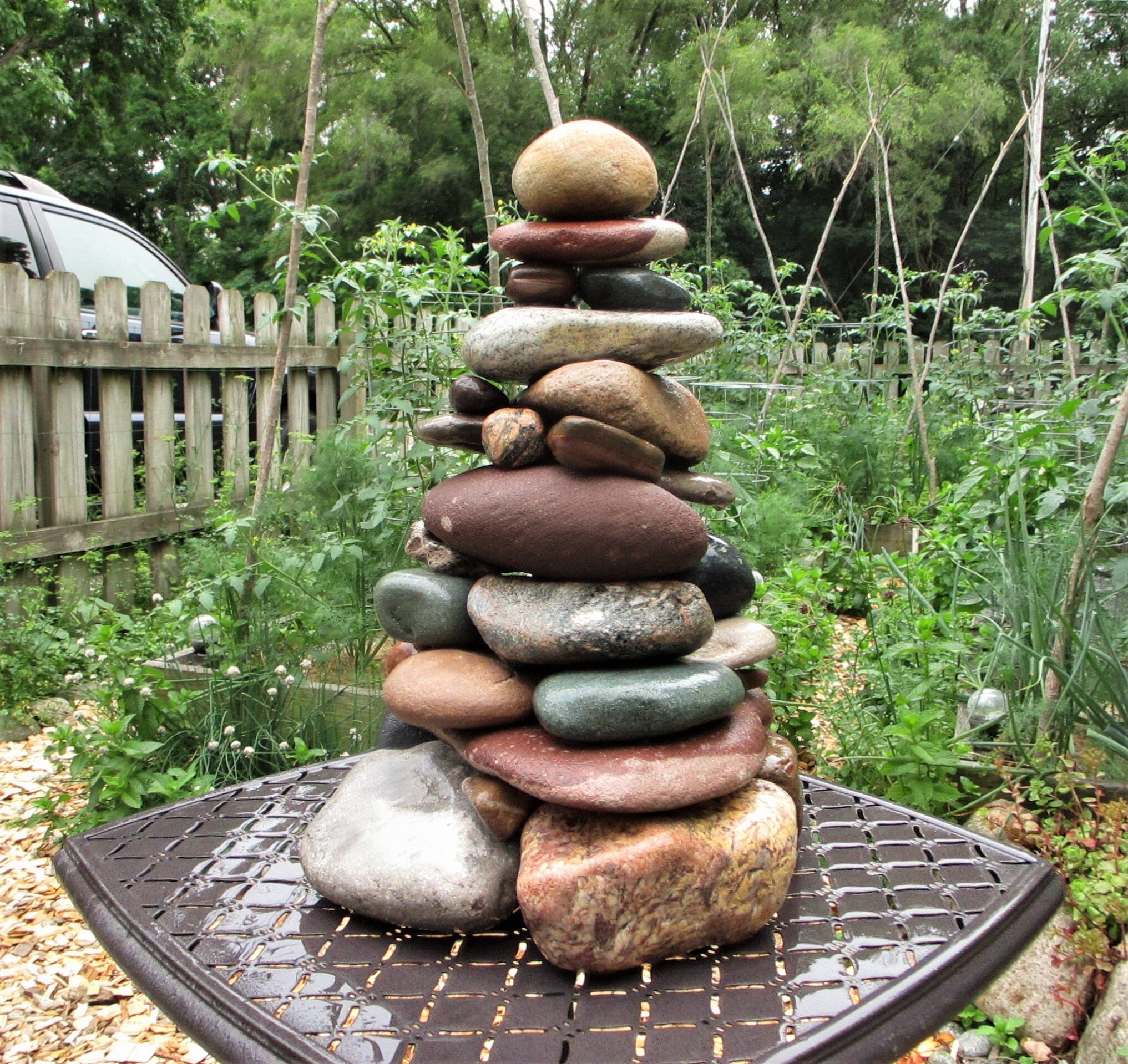 Zen Large Stacked Stone Garden Cairn, Lake Michigan & Lake Superior