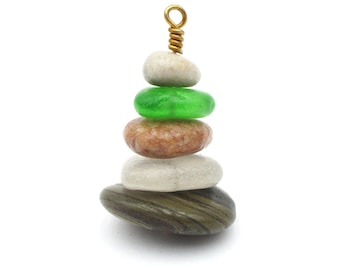 Handcrafted Michigan Beach Glass & Stone Christmas Ornament - Unique Secret Santa Gift