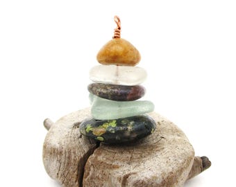 Unique Stone and Beach Glass Suncatcher Ornament with Organza Bag, Michigan Inspired Christmas Ornament, Secret Santa Gift Exchange Idea