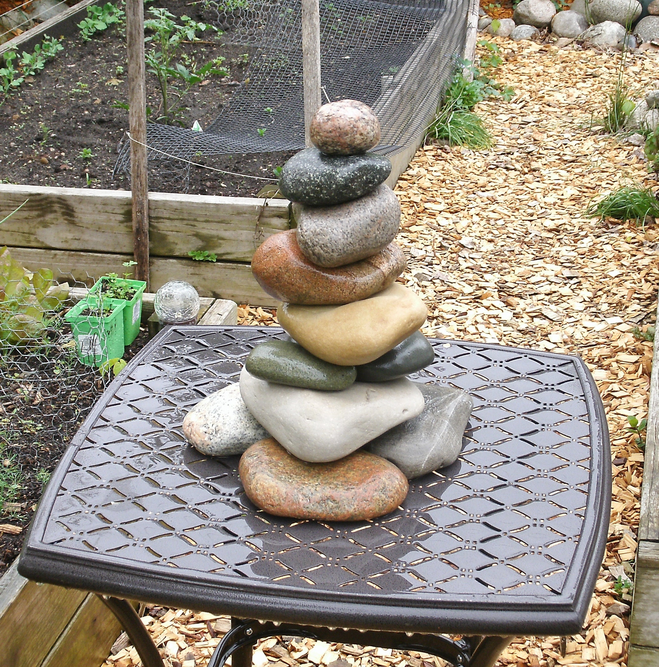 Garden Cairn, Lake Michigan Leelanau ReStackable Beach Stone Cairn Sculpture, Rock Cairn
