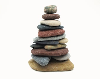 Re-Stackable Beach Stone Cairn for Office Desk, Meditative Stress Relief, Zen Relaxation Gift, Lake Michigan & Lake Superior Beach Rocks