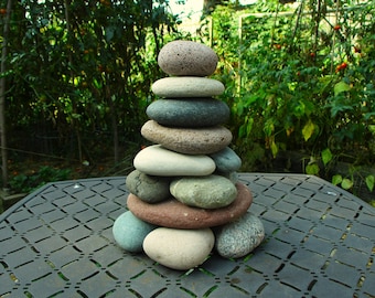 Zen Stacked Stone Small Garden Cairn, Lake Michigan & Lake Superior Beach Stone Cairn, Re-Stackable Rock Cairn, Unique Cottage Garden Decor