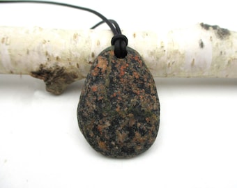 Lake Michigan Beach Stone Teardrop Pendant with 20 Inch Leather Cord, Raw Stone Boho, Minimalist Beach Rock Jewelry