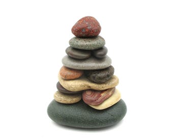 Colorful Stone Cairn Marker #520 with Card from Lakes Michigan and Superior, Unique, Meaningful & Sustainable Gift Decor for Home or Office