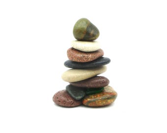 Lake Michigan & Superior Stone Cairn with Beach Glass - Miniature Nature-Inspired Art Sculpture Gift - #114 in Series
