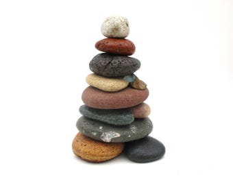 Rock Cairn with Driftwood and Beach Glass, Lake Superior Stone Sculpture #189, Memorial Cairn, Stacked Beach Stone Art, Unique Handmade Gift