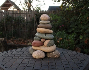 Meditative Garden Cairn, Re-Stackable Beach Stone Sculpture, Unique Rock Cairn Decor and Garden Art, Ladder to Heaven Stone Shrine Memorial