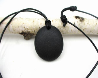 Raw Stone Pendant Necklace from Lake Superior with Adjustable Waxed Polyester Cording, Oval Minimalist Beach Stone Necklace with Organza Bag