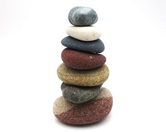 Re-Stackable Beach Stone Cairn for Office Desk, Meditative Stress Relief, Lake Michigan & Lake Superior Beach Rock Cairn, Unique Office Art