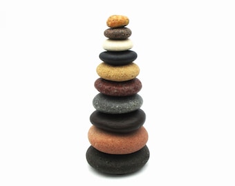Stone Cairn Art Sculpture from Lake Michigan & Lake Superior #467, Colorful Stacked Rock Home and Office Decor, Trail Marker Cairn Gift