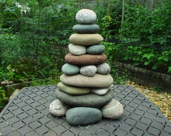 Natural Stone Garden Cairn, Re-Stackable Beach Stone Cairn Sculpture, Rock Cairn Statue, Garden Decor and Art, Stone Shrine, Pure Michigan