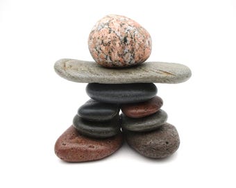 Inukshuk Style Stone Man Cairn from Lake Michigan and Lake Superior #63, Inuksuk Style Art, Stone Steinmann, Rock Man Figurine