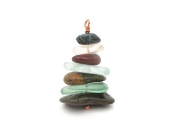 Handcrafted Michigan Beach Glass & Stone Christmas Ornament with Organza Bag - Unique Secret Santa Gift