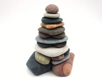 Re-Stackable Beach Stone Cairn for Office Desk, Meditative Stress Relief, Lake Michigan & Lake Superior Beach Rock Cairn, Small Garden Cairn