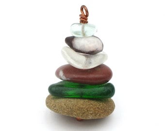 Lake Michigan & Superior Pebble with Beach Glass Ornament: Colorful Suncatcher Keepsake Ready for Gifting