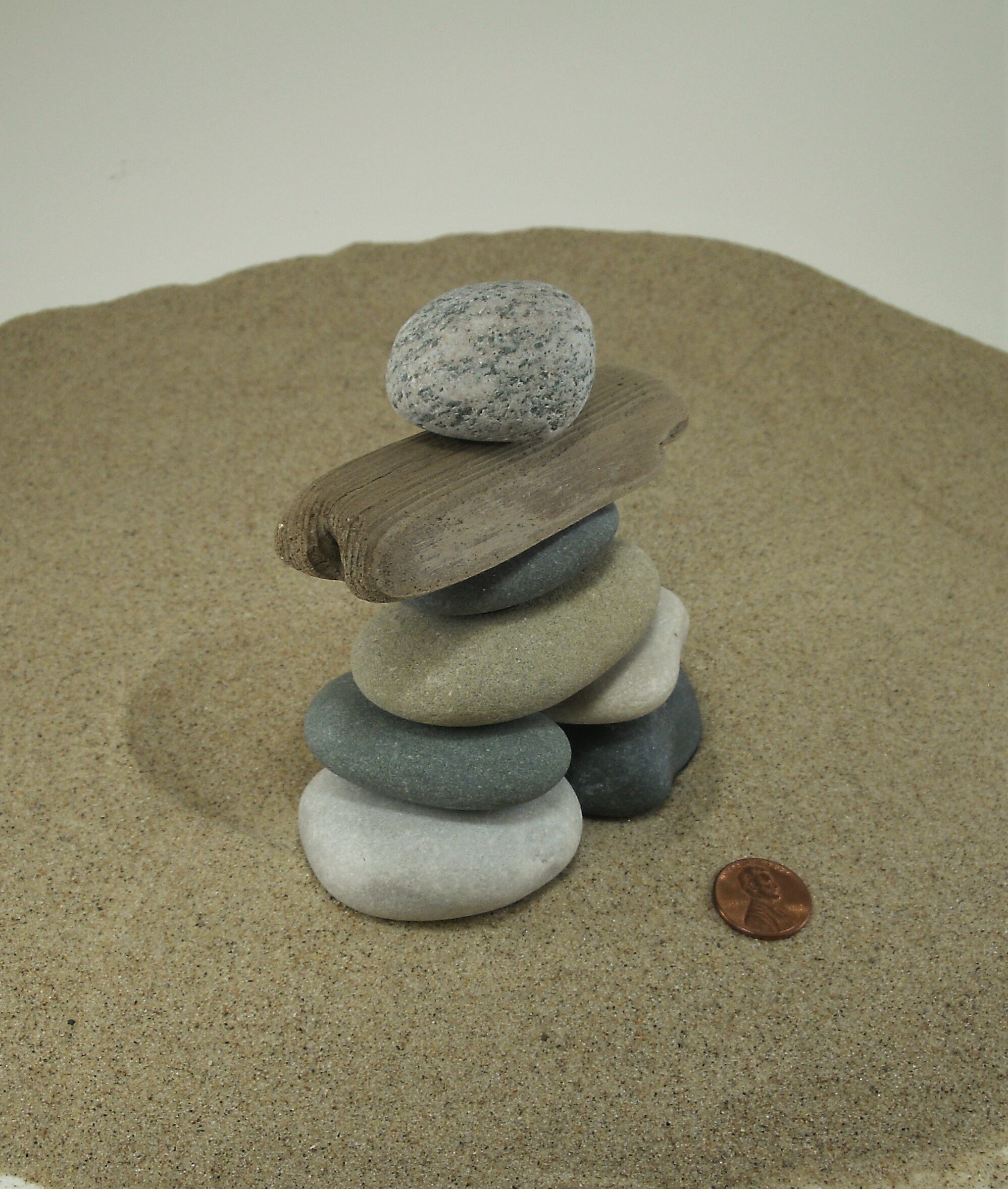Inukshuk Style Lake Michigan Beachstone and Driftwood Stone Man Cairn