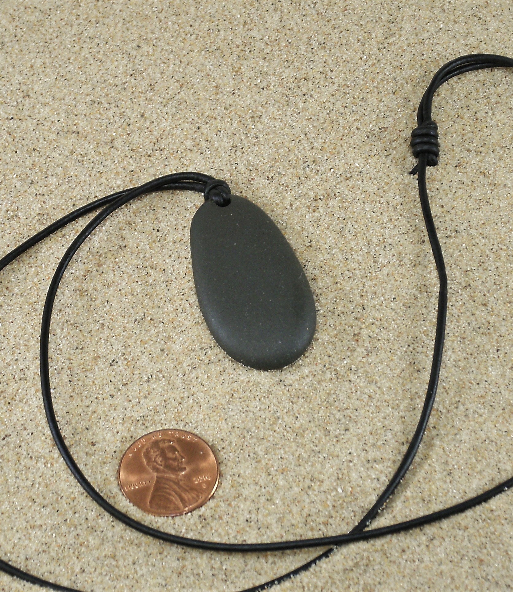 Michigan Beach Rock Necklace, Beach Stone Pendant, Adjustable Black