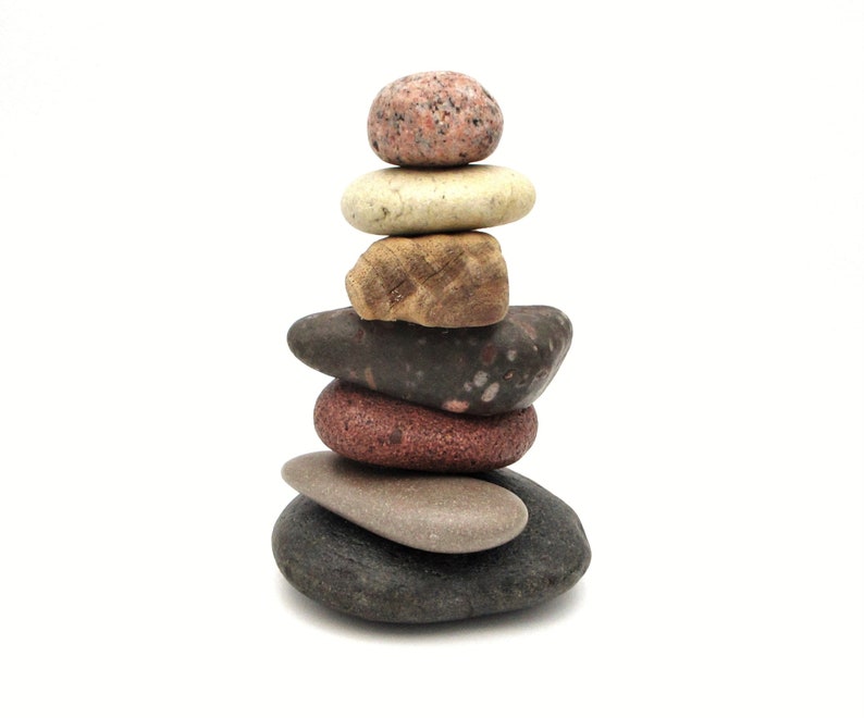 Stone and Driftwood Cairn Stone Cottage Decor Beach Rock Stacks Zen Stone Stack Nature Themed Office Art Pure Michigan Rock Cairn #163