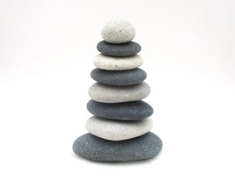 Re-Stackable Lake Michigan Stone Cairn Kit - Miniature Rock Balancing Desk Set - Mindfulness Gift with Storage Pouch