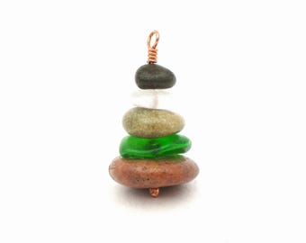 Michigan Beach Glass Pebble Holiday Ornament: Handmade Nature-Inspired Christmas Gift with Card