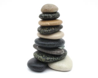 Miniature Lake Michigan Stone Cairn with Petoskey Stone & Beach Glass - Great Lakes Gift - Zen Meditation Sculpture - Series #78 - 2.7" Tall
