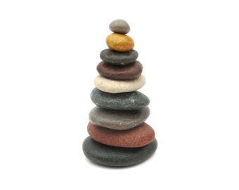 Rock Cairn from Lake Superior and Lake Michigan, Stone Cairn Art Sculpture #511, Trail Marker Hiker Helper Cairn with Descriptive Card