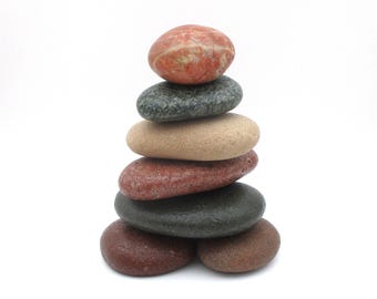 Lake Superior Stone Cairn - Colorful Beach Rock Sculpture - Handmade Nature Decor - Great Lakes Gift - Series #214 - 5.9" Tall