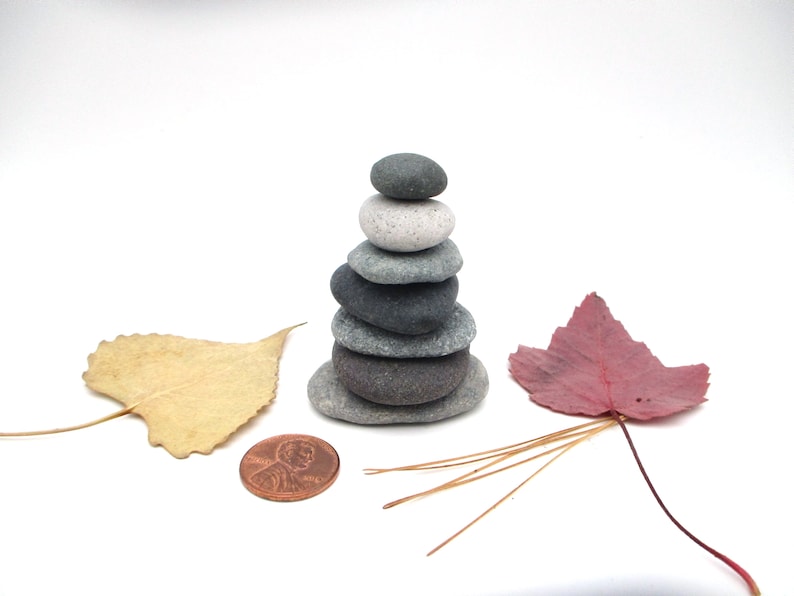 Stone Messenger Stacked Stones Natural Lake Michigan Beach Stone Cairn Sculpture #548 Stone Cottage Art Tiny Stone Cairn Rock Cairn