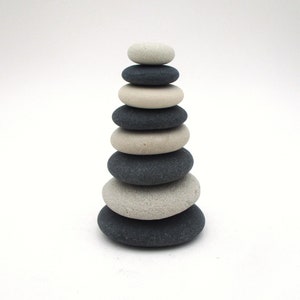 Desktop Zen Balance Stones, Small Re-Stackable Beach Pebble Cairn for Office Desk, Meditative Stress Relief, Lake Michigan Yin Yang Gift