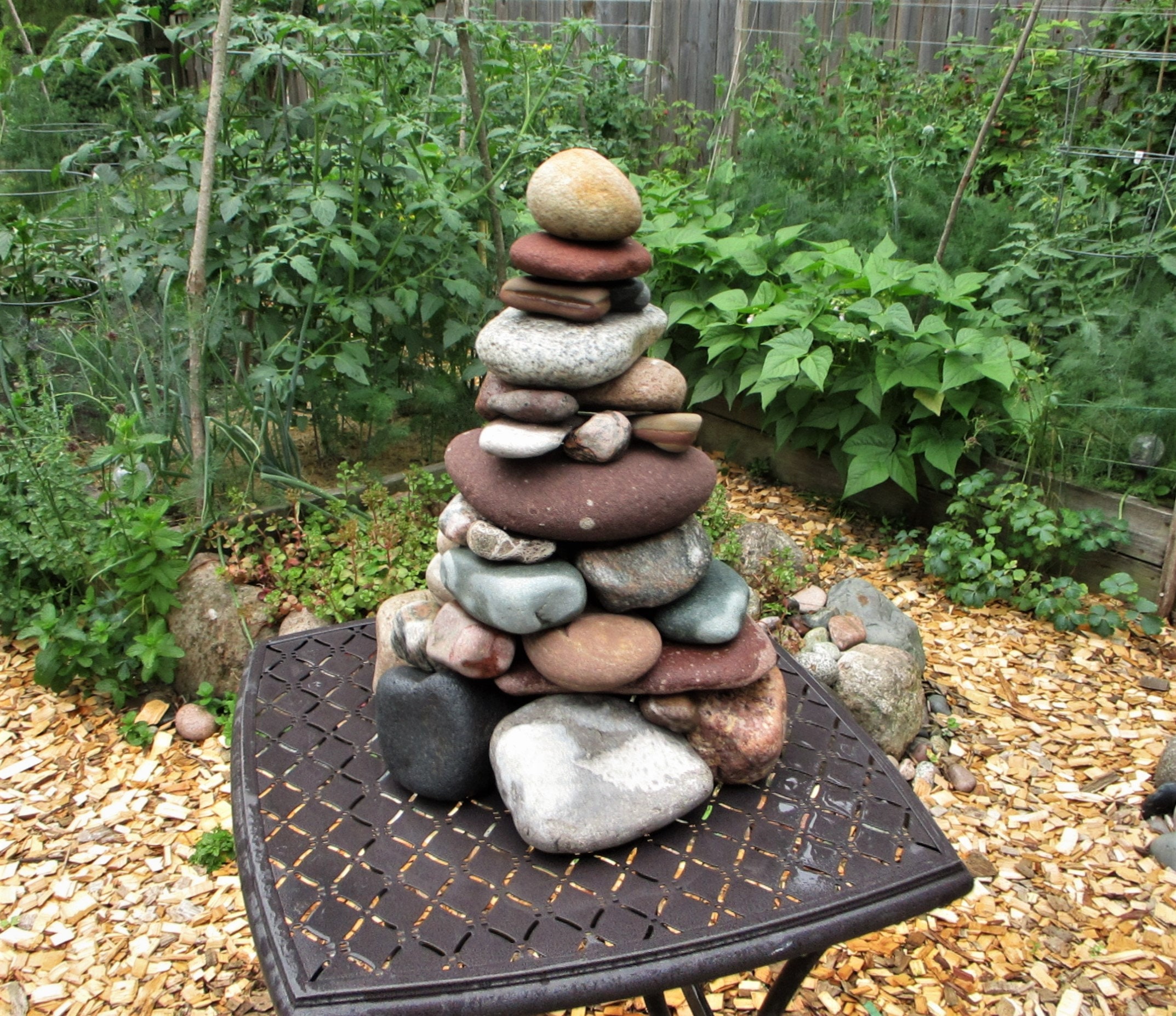 Zen Large Stacked Stone Garden Cairn, Lake Michigan & Lake Superior