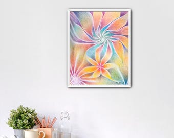 Tutti Frutti Floral Fine Art Pastel Pencil Giclée Print, Wall Decor, Mixed Media