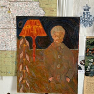 Original Oil Painting: "The Lamp Has a Face On It", 40x50cm Canvas Panel, Absurdist Art