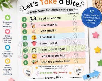 Tableau d'alimentation ARFID pour autisme | Récompense visuelle pour avoir essayé de nouveaux aliments (PDF)