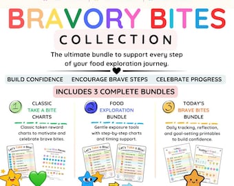 Collection de bouchées Bravory | Tableaux d'exploration alimentaire, systèmes de récompense (ensemble PDF imprimable)