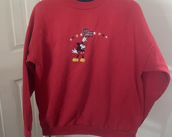 Vintage Disney Mickey Mouse Crewneck Sweatshirt USA Flag Stars Embroidered Large