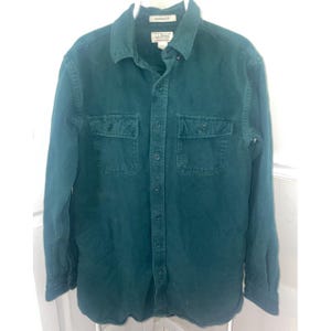 Vtg LL Bean USA Herrskjorta med knappar och längd, sämsktyg, flanellskjorta, grön, storlek L Tall