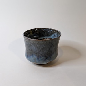 Handmade Blue Ceramic Pot Green Lip Detail | Speckled Stoneware Small Succulent Planter