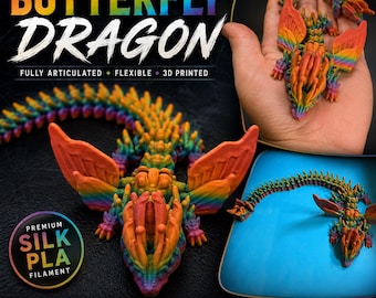 Articulated Butterfly Dragon | Rainbow Silk PLA Fidget Toy, Desk Pet