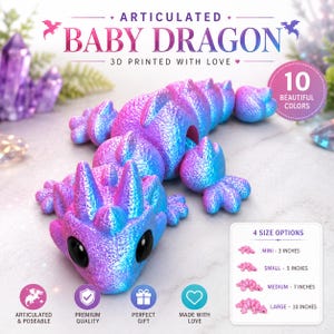 Articulated Baby Dragon | 3D Printed Poseable Fidget Toy, Desk Pet (Mini-Large)