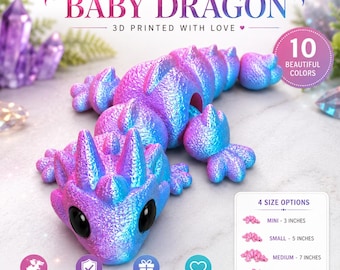Articulated Baby Dragon | 3D Printed Poseable Fidget Toy, Desk Pet (Mini-Large)