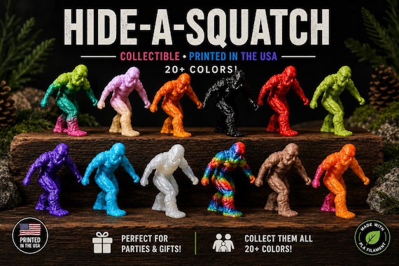 Hide-a-Squatch Mystery Grab Bag | 10, 20 or 50 Pack | 3D Printed Sasquatch Figures | Cryptid Party Favors | Bigfoot Collectibles