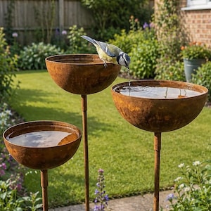Bauernhaus Metall Vogeltränke Set, rustikale Garten Schüssel Dekor, Vintage Cottage Style