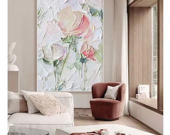 Hand Painted Original Oil Painting Textured Abstract Floral: Blushing Rose